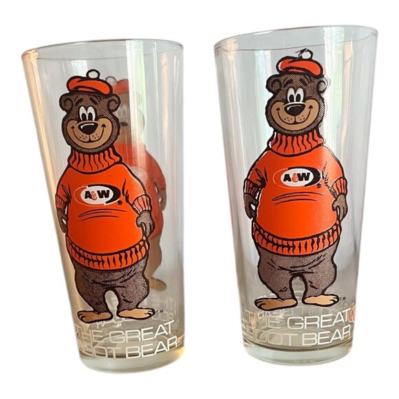 Vintage A&W Root Bear Glasses Set Of 2 1970's 16 oz - Picture 1 of 7